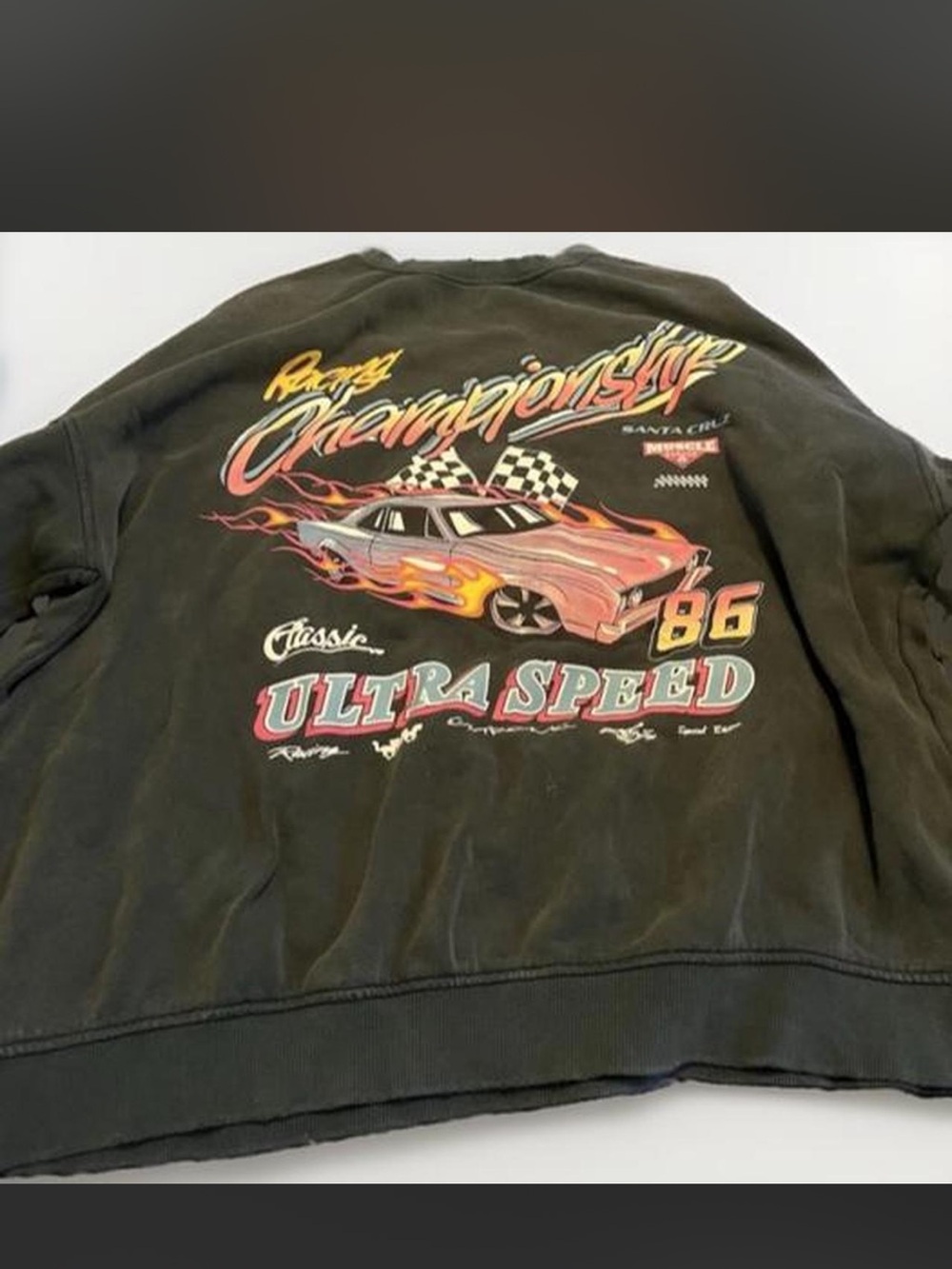 H&M Black Crewneck Sweater with Retro Racing Graphic